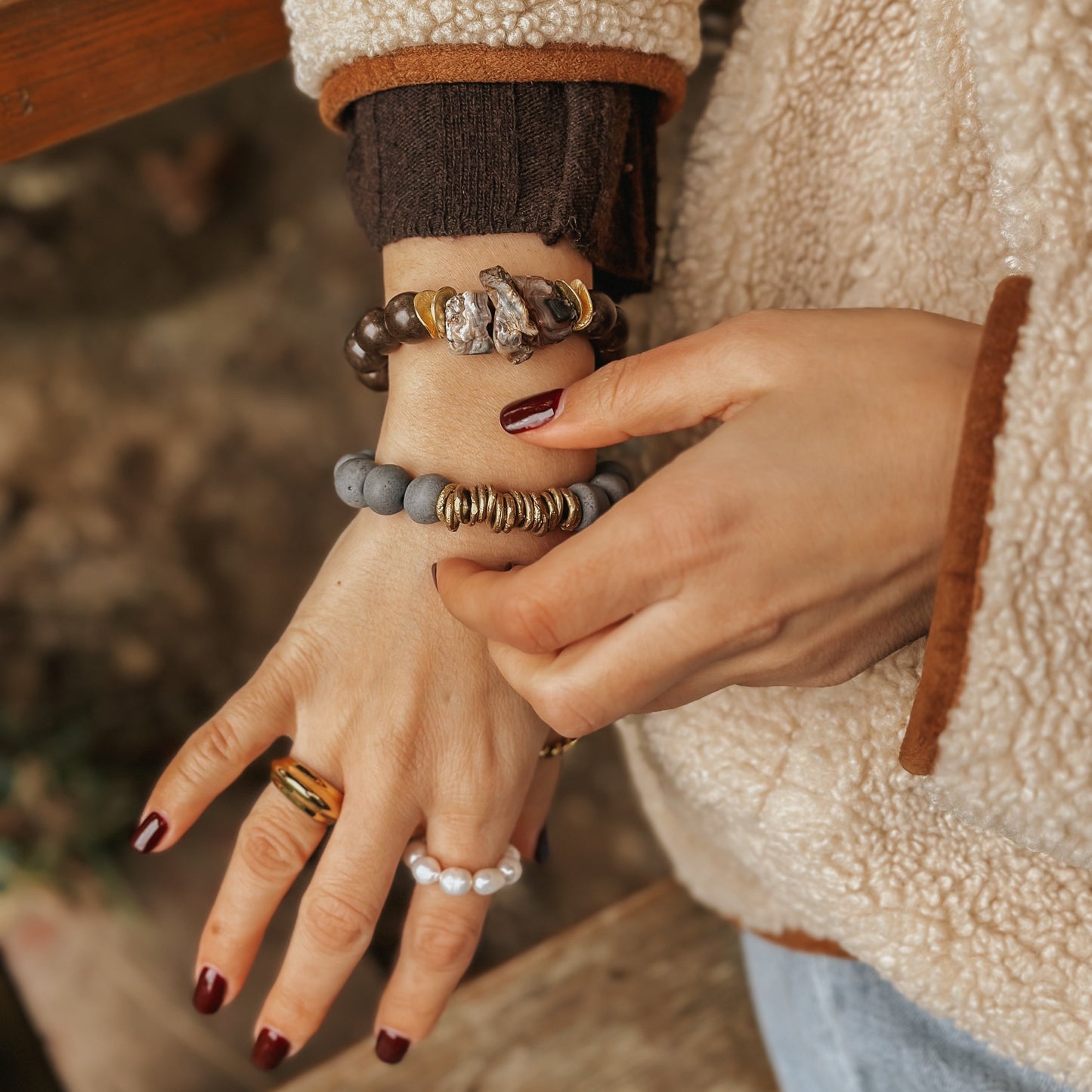 Braunes Armband FARAH aus Holzperlen